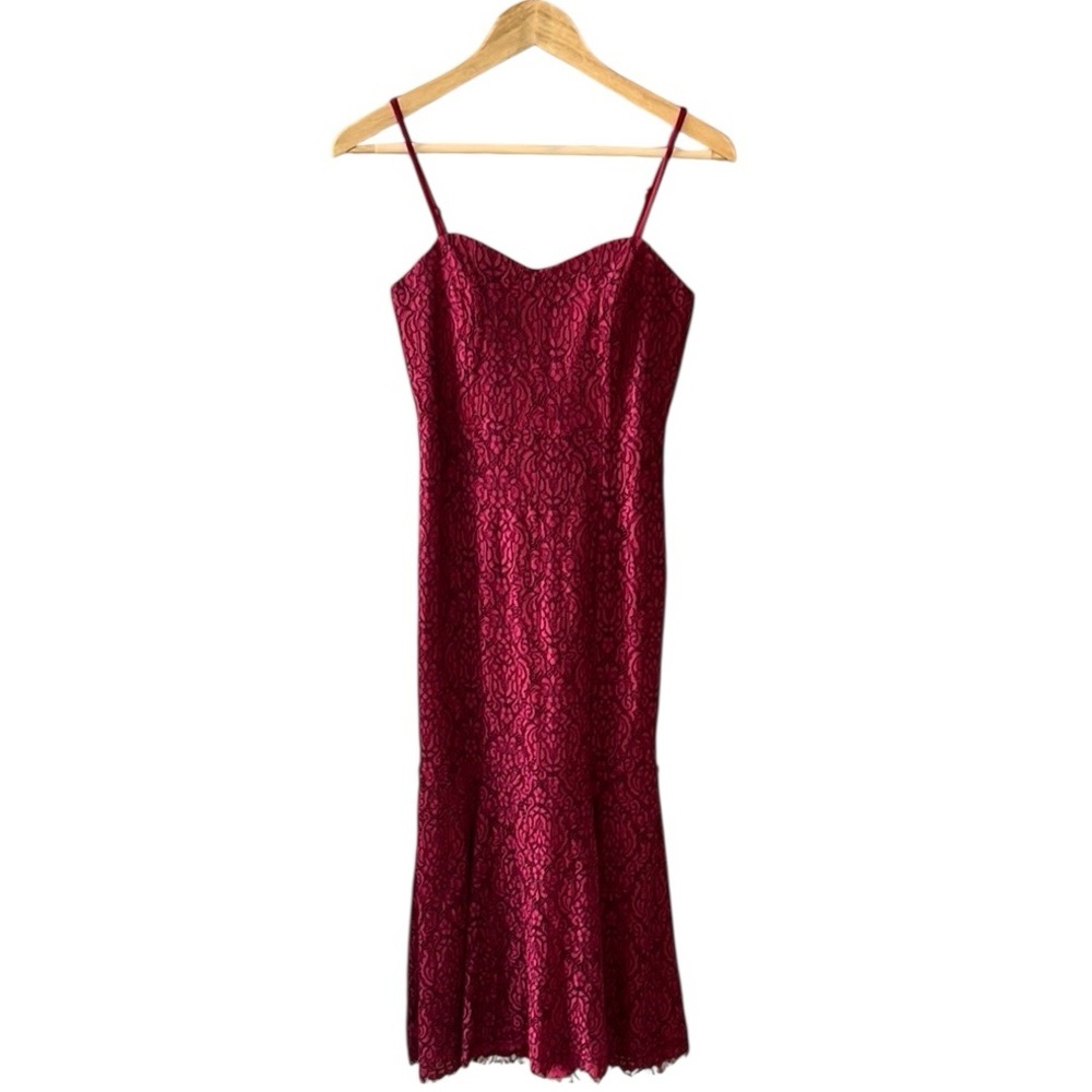 4SI3NNA Sz S Gypsy Rose Wine Red Lace Midi Dress - Picture 2 of 12